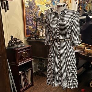 Vintage Wild Rose Sz 4 Black & White Gingham Midi Dress GVC